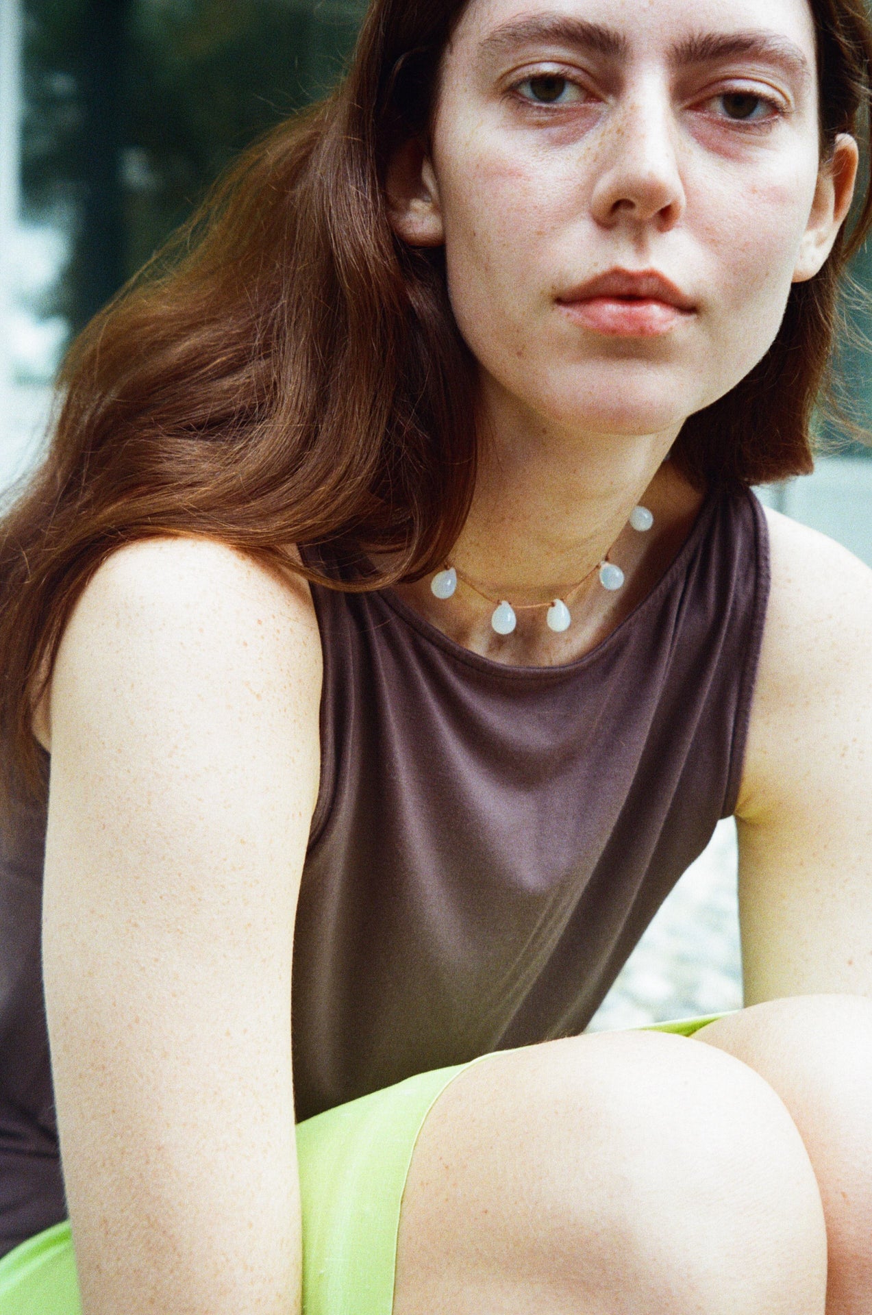 Noué necklace - Opaline white / Tan