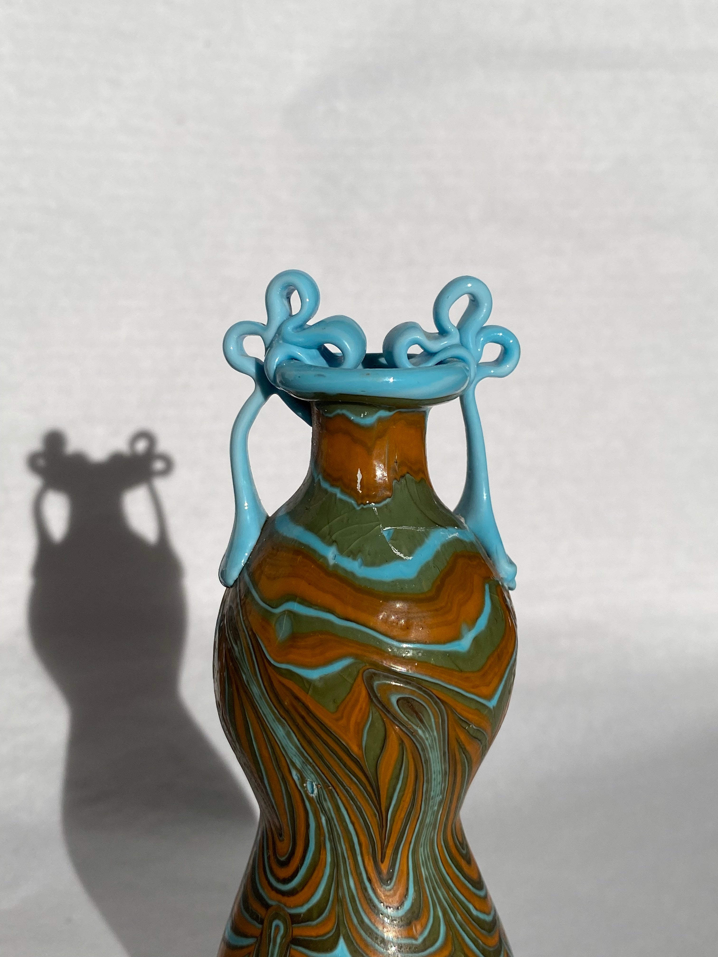 Phoenician glass vase - pale blue, orange and green