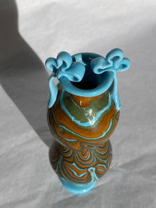 Phoenician glass vase - pale blue, orange and green
