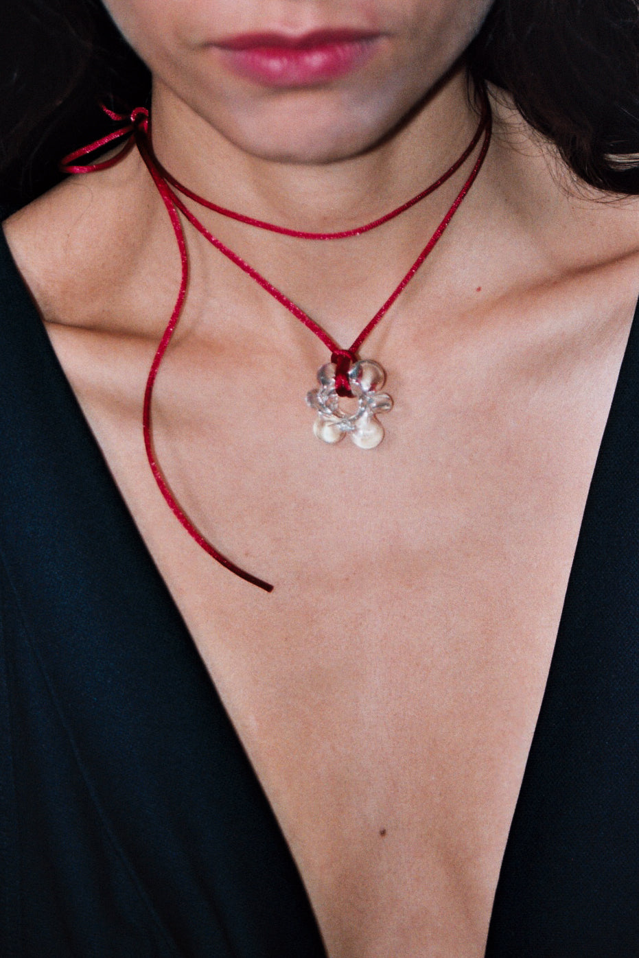 Long Fleur necklace - Red