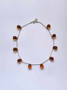NOUE necklace - Amber / Beige cord