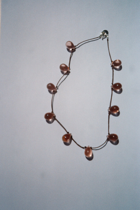 NOUE necklace - Pink / Chocolate cord